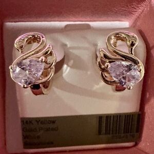 2.16cts White Sapphires 14k gold plated swan earrings